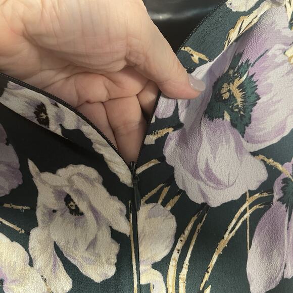 Vintage Y2K Ann Taylor Dress Women 12 Green Beige Purple Large Flowers Babydoll - Picture 4 of 13